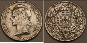 50 Centavo Erste Portugiesische Republik (1910 - 1926) Silber 