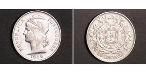 50 Centavo Erste Portugiesische Republik (1910 - 1926) Silber 