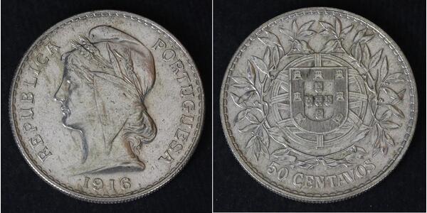 50 Centavo Erste Portugiesische Republik (1910 - 1926) Silber 