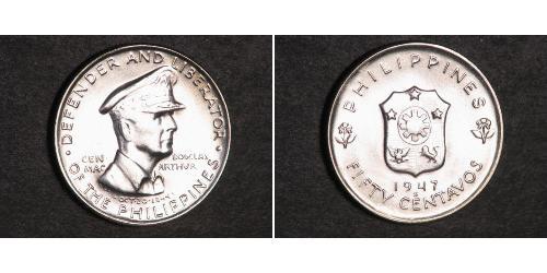 50 Centavo Philippinen Silber Douglas MacArthur (1880 - 1964) 