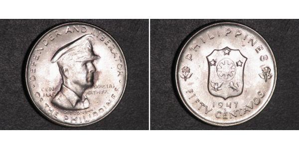 50 Centavo Philippinen Silber Douglas MacArthur (1880 - 1964) 