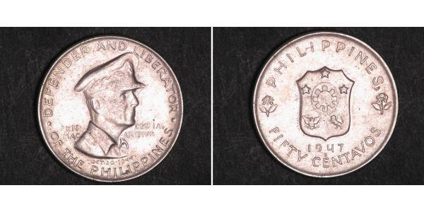 50 Centavo Philippinen Silber Douglas MacArthur (1880 - 1964) 
