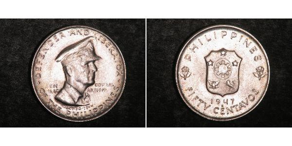 50 Centavo Philippinen Silber Douglas MacArthur (1880 - 1964) 