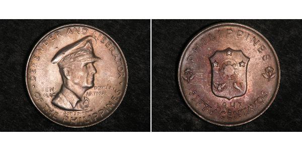 50 Centavo Philippinen Silber Douglas MacArthur (1880 - 1964) 