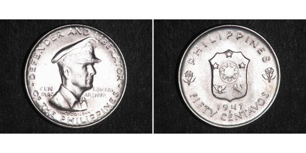 50 Centavo Philippinen Silber Douglas MacArthur (1880 - 1964) 