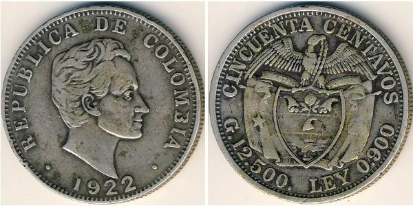 50 Centavo Republik Kolumbien  (1886 - ) Silber 