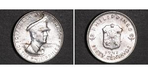 50 Centavo Philippines Silver Douglas MacArthur (1880 - 1964) 