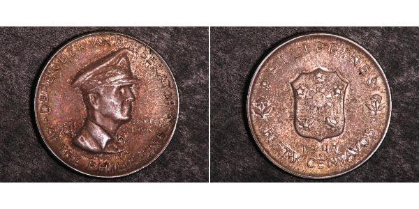 50 Centavo Philippines Silver Douglas MacArthur (1880 - 1964) 