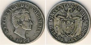 50 Centavo Republic of Colombia (1886 - ) Silver 
