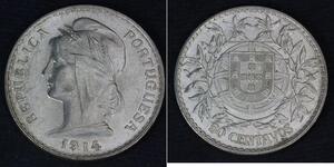 50 Centavo First Portuguese Republic (1910 - 1926) 銀 