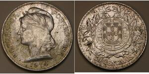 50 Centavo First Portuguese Republic (1910 - 1926) 銀 