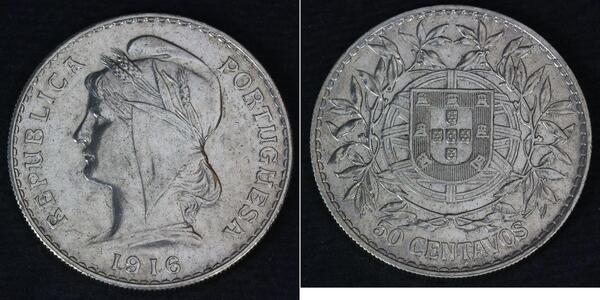 50 Centavo First Portuguese Republic (1910 - 1926) 銀 