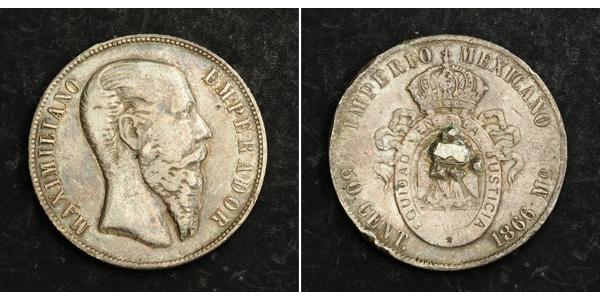 50 Centavo 墨西哥第二帝國 (1864 - 1867) 銀 Maximilian I of Mexico (1832 - 1867)