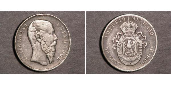 50 Centavo 墨西哥第二帝國 (1864 - 1867) 銀 Maximilian I of Mexico (1832 - 1867)