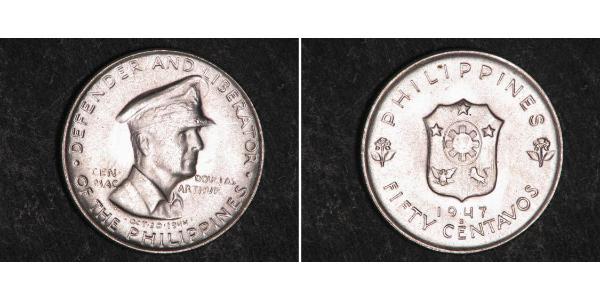 50 Centavo 菲律宾 銀 Douglas MacArthur (1880 - 1964) 