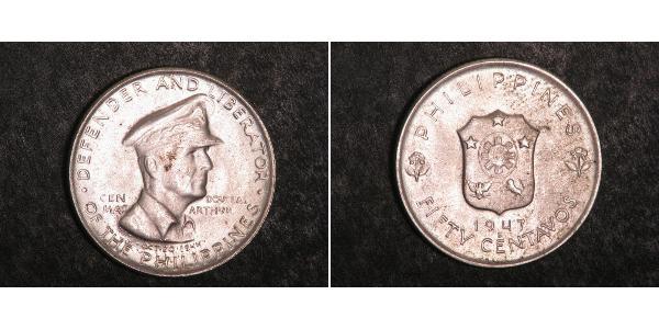 50 Centavo 菲律宾 銀 Douglas MacArthur (1880 - 1964) 