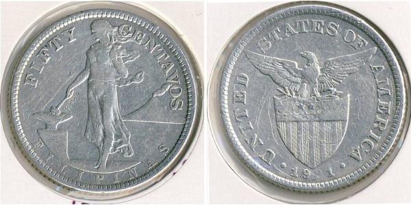 50 Centavo 菲律宾 銀 