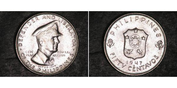 50 Centavo 菲律宾 銀 Douglas MacArthur (1880 - 1964) 