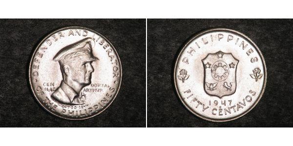 50 Centavo 菲律宾 銀 Douglas MacArthur (1880 - 1964) 