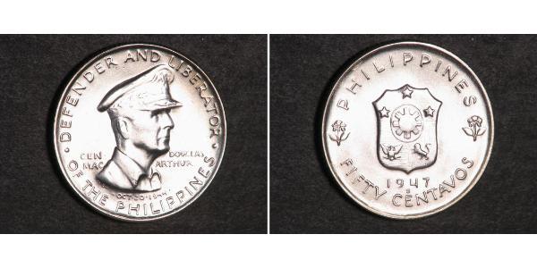 50 Centavo 菲律宾 銀 Douglas MacArthur (1880 - 1964) 