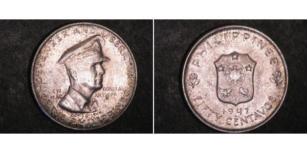 50 Centavo 菲律宾 銀 Douglas MacArthur (1880 - 1964) 