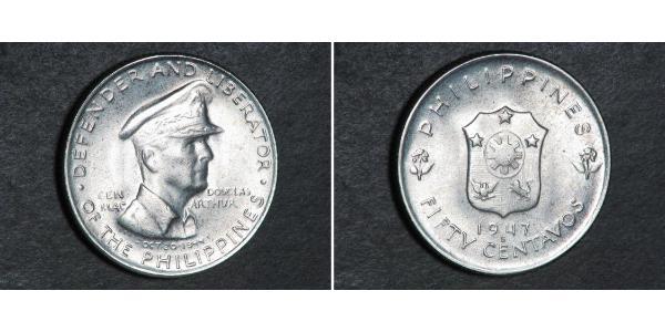 50 Centavo 菲律宾 銀 Douglas MacArthur (1880 - 1964) 