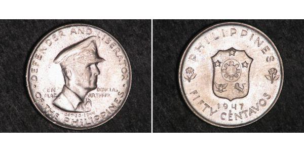 50 Centavo 菲律宾 銀 Douglas MacArthur (1880 - 1964) 