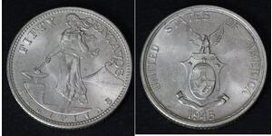50 Centavo / 1/2 Peso Filippine Argento 