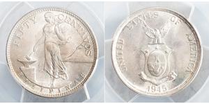 50 Centavo / 1/2 Peso Filippine Argento 