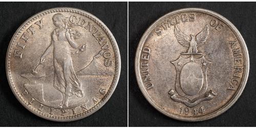 50 Centavo / 1/2 Peso Filipinas Plata 