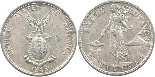 50 Centavo / 1/2 Peso Filipinas Plata 