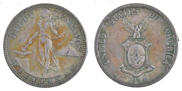 50 Centavo / 1/2 Peso Filipinas Plata 