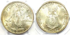 50 Centavo / 1/2 Peso Philippines Silver 