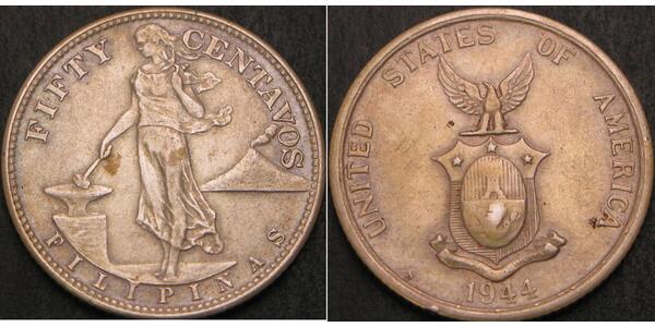 50 Centavo / 1/2 Peso Philippines Silver 