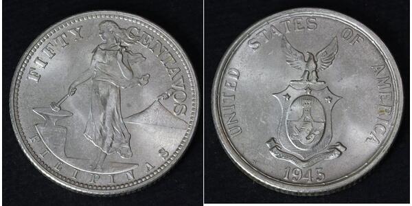 50 Centavo / 1/2 Peso 菲律宾 銀 