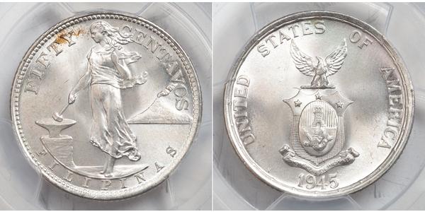 50 Centavo / 1/2 Peso 菲律宾 銀 