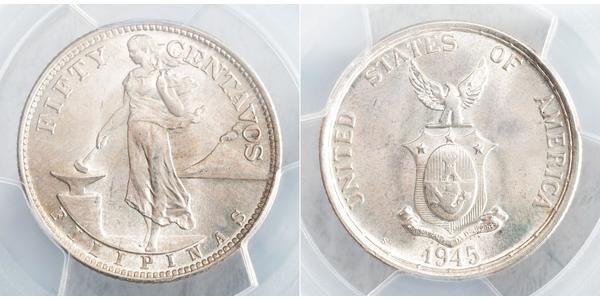 50 Centavo / 1/2 Peso 菲律宾 銀 