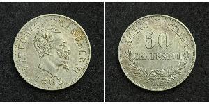 50 Centesimo Kingdom of Italy (1861-1946) Argent Victor Emmanuel II of Italy (1820 - 1878)