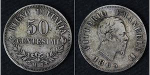 50 Centesimo Kingdom of Italy (1861-1946) Argent Victor Emmanuel II of Italy (1820 - 1878)