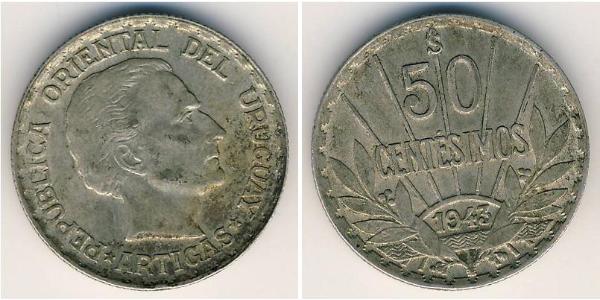 50 Centesimo Uruguay Argent 