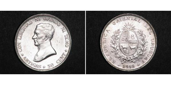 50 Centesimo Uruguay Argent José Gervasio Artigas