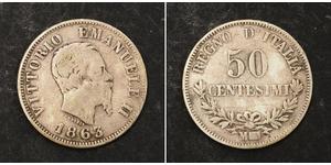 50 Centesimo Kingdom of Italy (1861-1946) Plata Victor Emmanuel II of Italy (1820 - 1878)