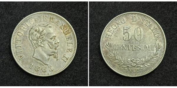 50 Centesimo Kingdom of Italy (1861-1946) Plata Victor Emmanuel II of Italy (1820 - 1878)