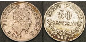 50 Centesimo Kingdom of Italy (1861-1946) Silber Victor Emmanuel II of Italy (1820 - 1878)