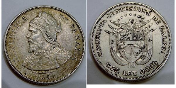 50 Centesimo Republic of Panama Silver Vasco Núñez de Balboa (1475 – 1519)