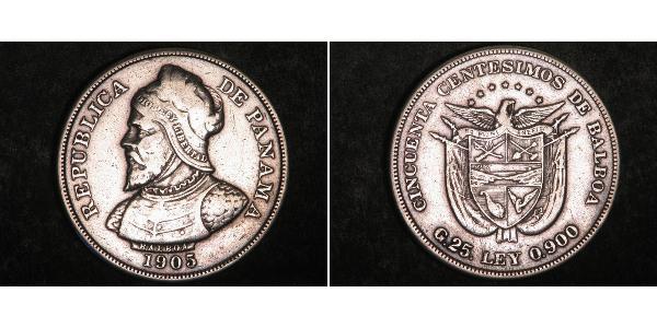 50 Centesimo Republic of Panama Silver Vasco Núñez de Balboa (1475 – 1519)