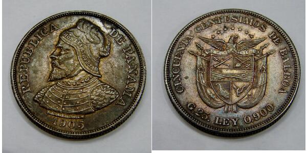 50 Centesimo Republic of Panama Silver Vasco Núñez de Balboa (1475 – 1519)