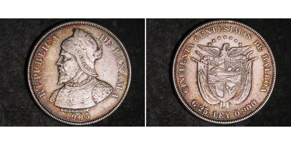 50 Centesimo Republic of Panama Silver Vasco Núñez de Balboa (1475 – 1519)