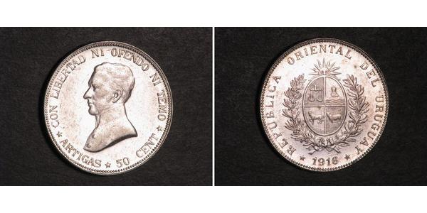 50 Centesimo Uruguay Silver José Gervasio Artigas