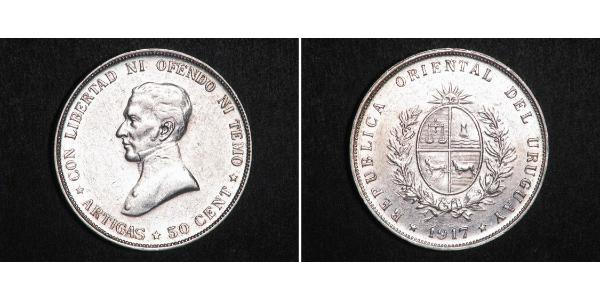 50 Centesimo Uruguay Silver José Gervasio Artigas